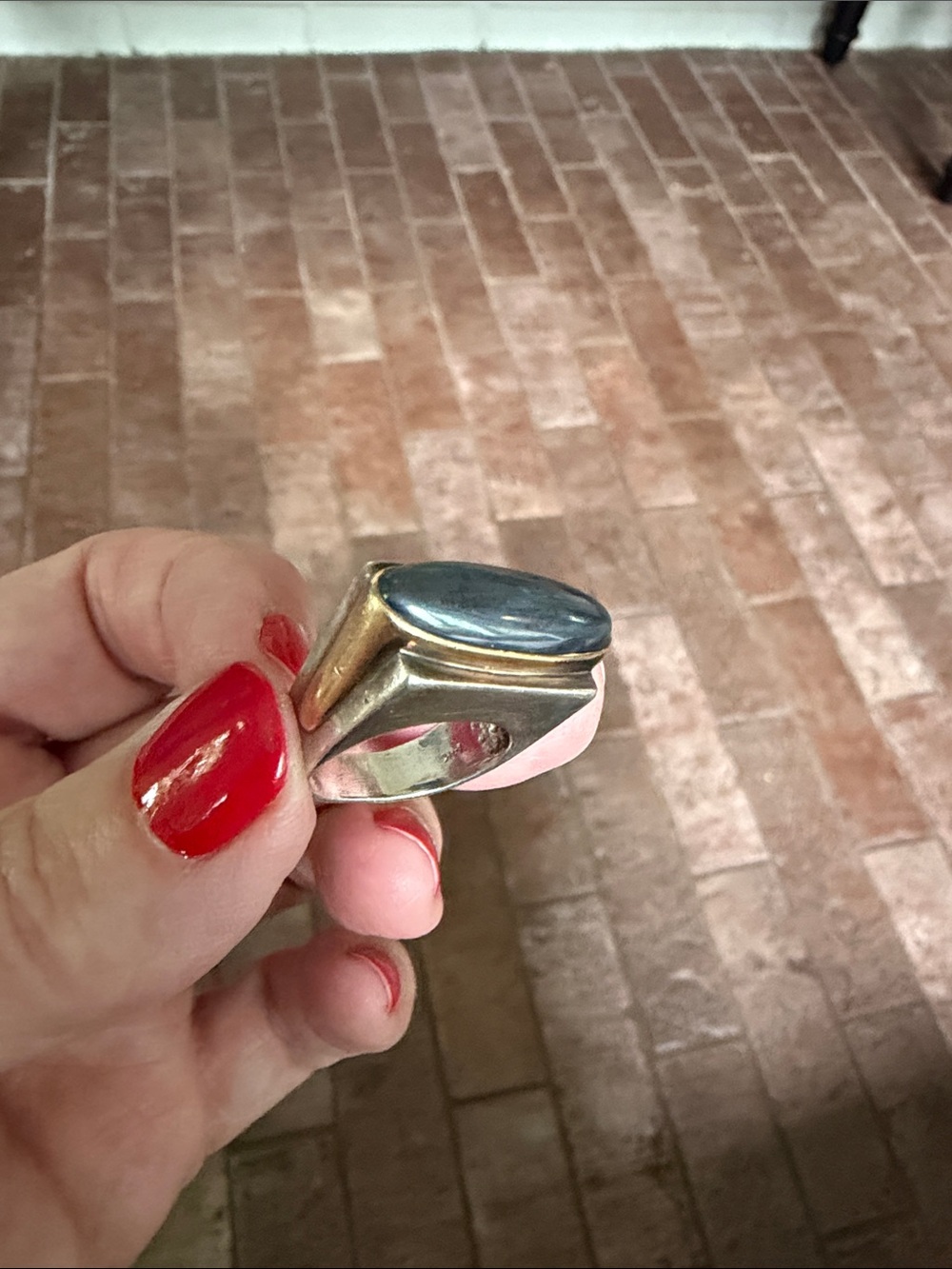 Sterling and 14k gold hematite ring